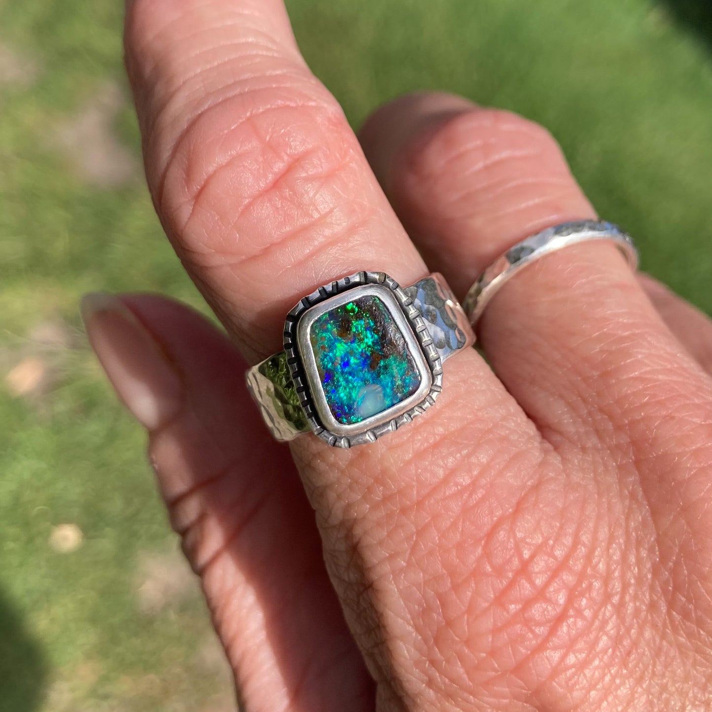 Sterling Silver Opal Ring 7 1/4